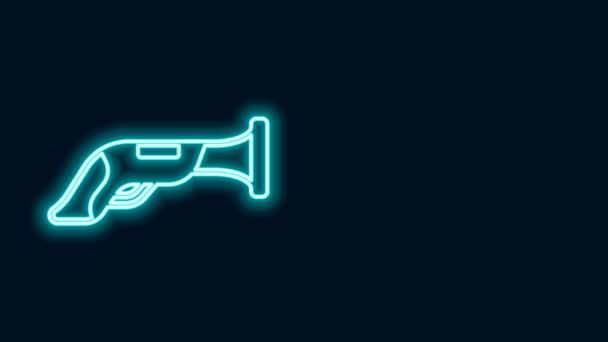 Glowing neon line Vintage pistol icon isolated on black background. Ancient weapon. 4K Video motion graphic animation — Stock Video