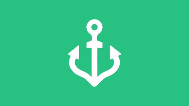 White Anchor icon isolated on green background. 4K Video motion graphic animation — Stock Video