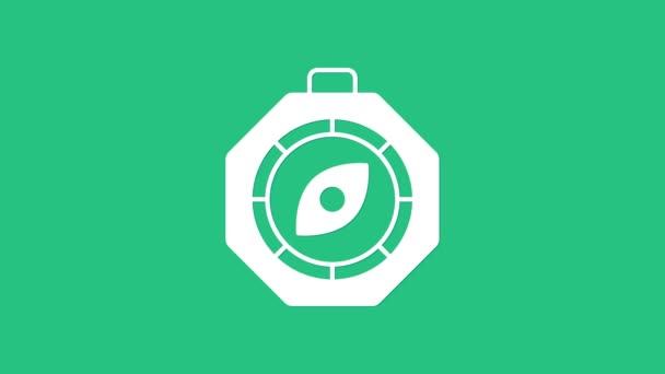 Значок "Белый компас" выделен на зеленом фоне. Символ навигации Windrose. Знак розы ветра. Видеографическая анимация 4K — стоковое видео