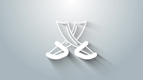 White Crossed pirate swords icon isolated on grey background. Sabre sign. 4K Video motion graphic animation — Stock Video