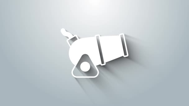 Wit kanon pictogram geïsoleerd op grijze achtergrond. Middeleeuwse wapens. 4K Video motion grafische animatie — Stockvideo