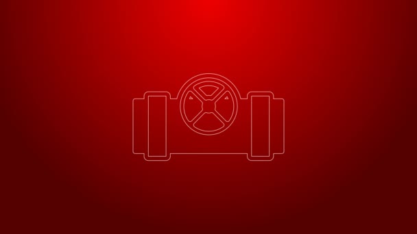 Green line Industry metallic pipes and valve icon isolated on red background. 4K Video motion graphic animation — Stock Video