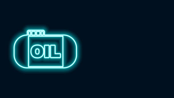 Leuchtende Neon-Linie Öltank Lagerung Symbol isoliert auf schwarzem Hintergrund. Behälter für Öl und Gas in der Industrie. Öltankstelle. 4K Video Motion Grafik Animation — Stockvideo