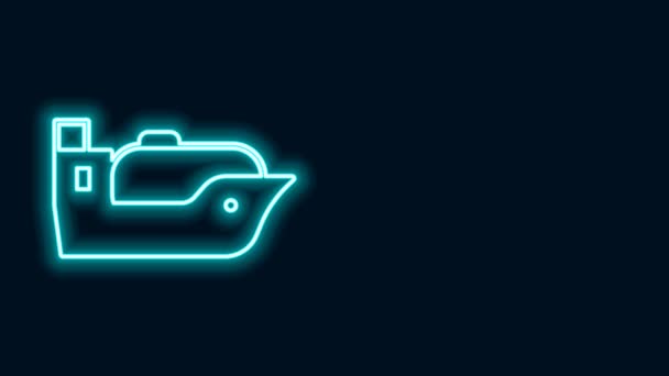 Glowing neon line Oil tanker ship icon isolated on black background. 4K Video motion graphic animation — Stock Video