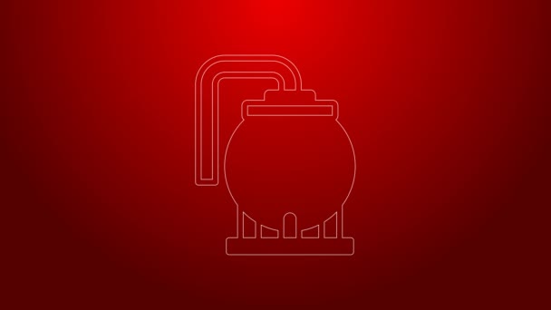 Green line Oil tank storage icon isolated on red background. Vessel tank for oil and gas industrial. Oil tank technology station. 4K Video motion graphic animation — Vídeo de Stock