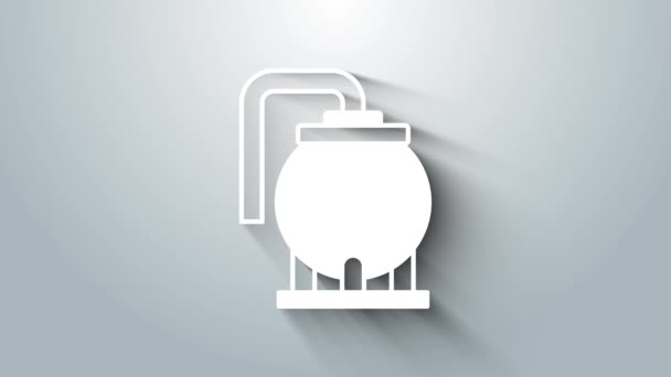 White Oil tank storage icon isolated on grey background. Vessel tank for oil and gas industrial. Oil tank technology station. 4K Video motion graphic animation — Vídeo de Stock
