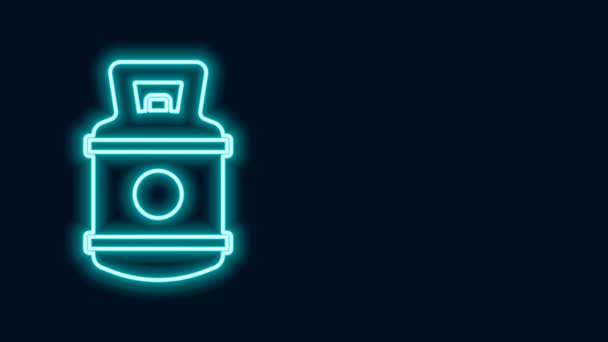 검은 배경에 네온 라인 프로판가스 탱크 아이콘 분리. 가연성 가스 탱크 아이콘. 4K 비디오 모션 그래픽 애니메이션 — 비디오
