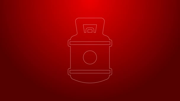 Zelená čára Propan plyn tank ikona izolované na červeném pozadí. Ikona hořlavé nádrže. Grafická animace pohybu videa 4K — Stock video