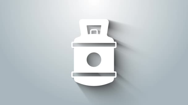Icône de réservoir de gaz propane blanc isolé sur fond gris. Icône réservoir de gaz inflammable. Animation graphique de mouvement vidéo 4K — Video