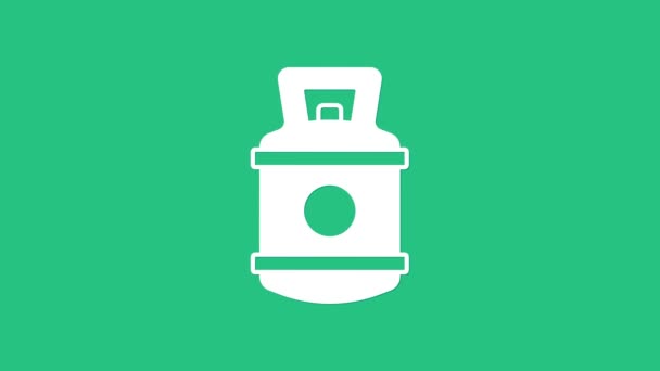 Icono del tanque de gas propano blanco aislado sobre fondo verde. Icono del tanque de gas inflamable. Animación gráfica de vídeo 4K — Vídeo de stock