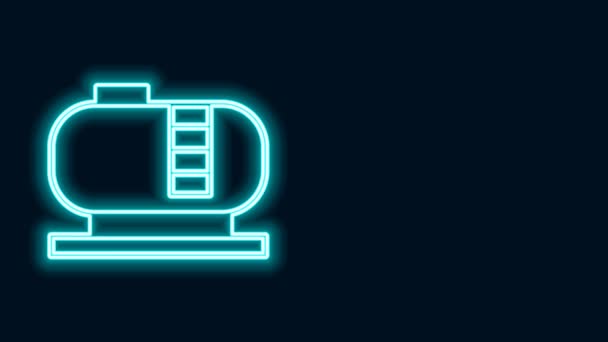 Glowing neon line Oil tank storage icon isolated on black background. Vessel tank for oil and gas industrial. Oil tank technology station. 4K Video motion graphic animation — Video Stock