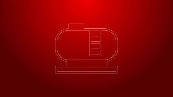 Green line Oil tank storage icon isolated on red background. Vessel tank for oil and gas industrial. Oil tank technology station. 4K Video motion graphic animation — Stockvideo