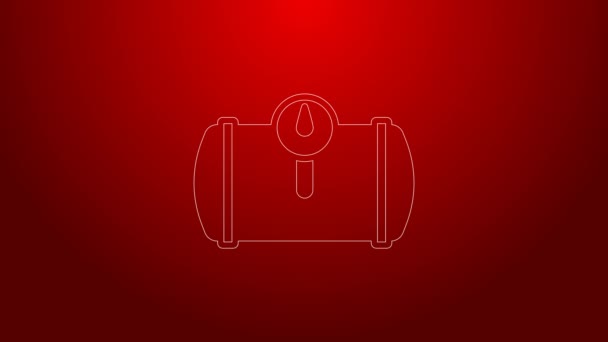 Green line Gas tank for vehicle icon isolated on red background. Gas tanks are installed in a car. 4K Video motion graphic animation — Vídeo de Stock