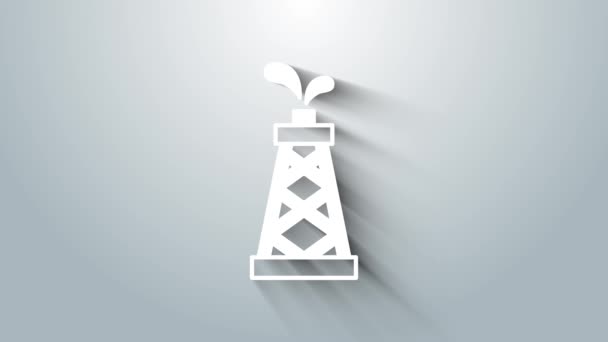 Weißes Symbol der Ölplattform isoliert auf grauem Hintergrund. Gasturm. Industrieobjekt. 4K Video Motion Grafik Animation — Stockvideo