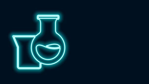 Linea neon incandescente Icona della provetta olio benzina isolata su fondo nero. Animazione grafica 4K Video motion — Video Stock