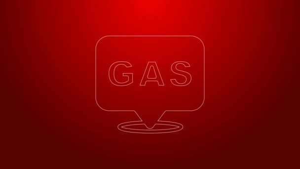 Línea verde Ubicación e icono de la gasolinera o gasolinera aislados sobre fondo rojo. Símbolo de combustible. Bomba de gasolina. Animación gráfica de vídeo 4K — Vídeo de stock