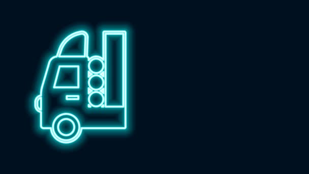 Žhnoucí neonová čára Nádrž na plyn pro ikonu vozidla izolovanou na černém pozadí. Nádrže jsou instalovány v autě. Grafická animace pohybu videa 4K — Stock video