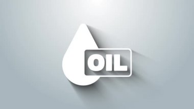 Beyaz yağ damlası simgesi gri arkaplanda izole edildi. 4K Video hareketli grafik canlandırması