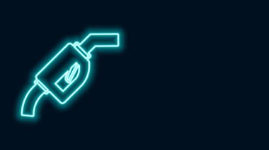 Parlayan neon hattı benzin pompası başlık simgesi siyah arkaplanda izole edildi. Yakıt pompası istasyonu. Yakıt ikmal tabelası. Benzin istasyonu ikonu. 4K Video hareketli grafik canlandırması