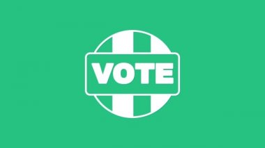 Yeşil arkaplanda beyaz oy simgesi izole edildi. 4K Video hareketli grafik canlandırması