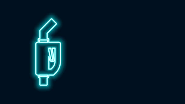 Glowing neon line Gasoline pump nozzle icon isolated on black background. Fuel pump petrol station. Refuel service sign. Gas station icon. 4K Video motion graphic animation — Stock Video