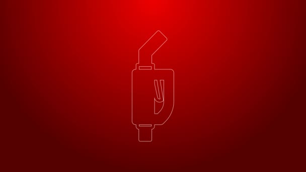 Grüne Linie Benzinpumpe Düse Symbol isoliert auf rotem Hintergrund. Tankstelle mit Benzinpumpe. Tankschild. Tankstellen-Symbol. 4K Video Motion Grafik Animation — Stockvideo