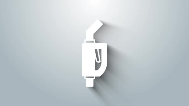 Icône de buse de pompe à essence blanche isolée sur fond gris. Pompe à essence. Panneau de ravitaillement. Icône de station essence. Animation graphique de mouvement vidéo 4K — Video