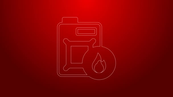 Línea verde Bote para máquina de motor icono de aceite aislado sobre fondo rojo. Un galón de aceite. Servicio de cambio de aceite y reparación. Signo de aceite del motor. Animación gráfica de vídeo 4K — Vídeo de stock