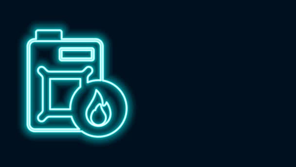 Glowing neon line Canister for motor machine oil icon isolated on black background. Oil gallon. Oil change service and repair. Engine oil sign. 4K Video motion graphic animation — Stock Video