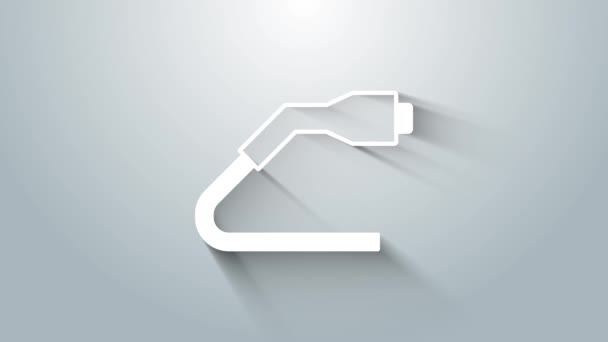 White Electrical cable plug charging icon isolated on grey background. Renewable eco technologies. 4K Video motion graphic animation — Vídeo de Stock