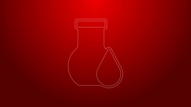 Línea verde Aceite de gasolina icono de tubo de prueba aislado sobre fondo rojo. Animación gráfica de vídeo 4K — Vídeo de stock