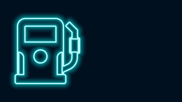 Leuchtendes Neon-Line-Tankstellensymbol isoliert auf schwarzem Hintergrund. Kraftstoffsymbol für Autos. Benzinpumpe. 4K Video Motion Grafik Animation — Stockvideo