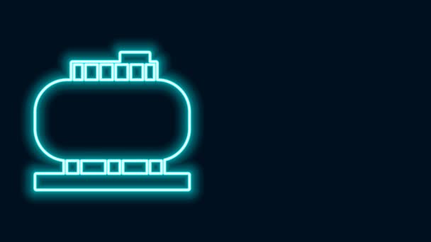 Ragyogó neon vonal Olajtartály tároló ikon elszigetelt fekete alapon. Olaj- és gázipari hajó-tartály. Olajtartály-technológiai állomás. 4K Videó mozgás grafikus animáció — Stock videók