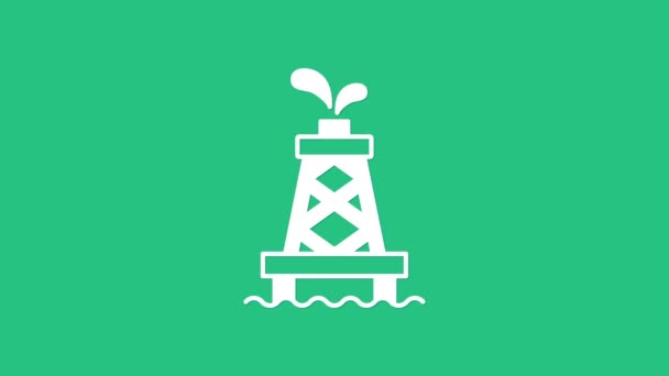 White Oil rig icon isolated on green background. Gas tower. Industrial object. 4K Video motion graphic animation — Wideo stockowe