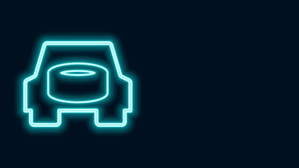 Glowing neon line Spare wheel in the car icon isolated on black background. Process of replacing the wheel. Storage location of the spare wheel in the trunk. 4K Video motion graphic animation — Vídeo de Stock