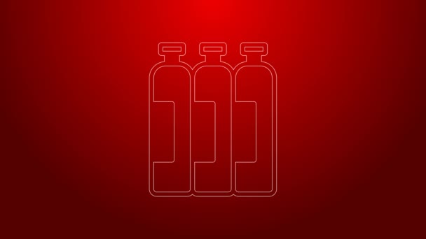 Green line Industrial gas cylinder tank for all inert and mixed inert gases icon isolated on red background. 4K Video motion graphic animation — Stock Video