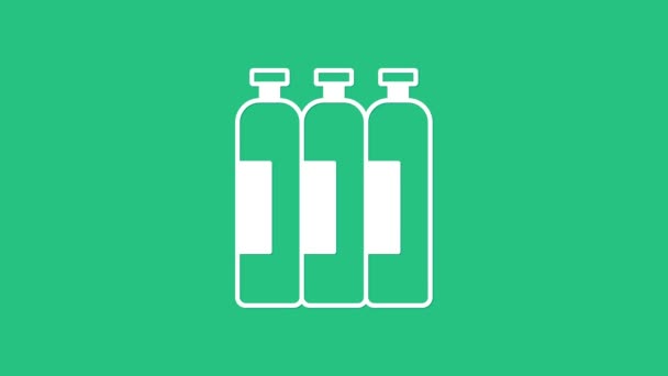 Bílá Nádrž na tlakové láhve průmyslového plynu pro všechny inertní a směsné inertní plyny ikony izolované na zeleném pozadí. Grafická animace pohybu videa 4K — Stock video