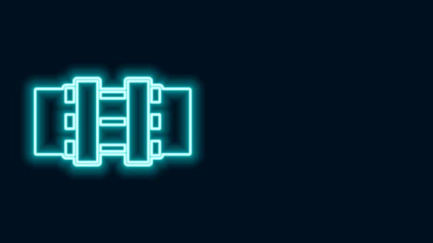 Glowing neon line Industry metallic pipes and valve icon isolated on black background. 4K Video motion graphic animation — Stock Video