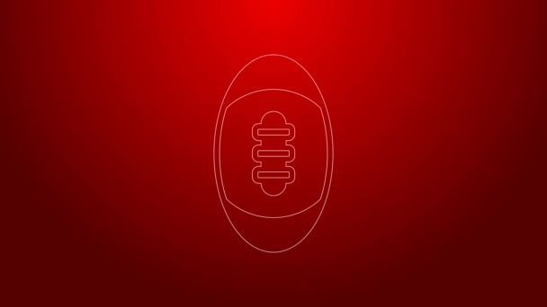 Green line American Football ball icon isolated on red background. Rugby ball icon. Team sport game symbol. 4K Video motion graphic animation — Stock Video