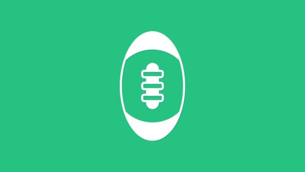 White American Football ball icon isolated on green background. Rugby ball icon. Team sport game symbol. 4K Video motion graphic animation — Stock Video