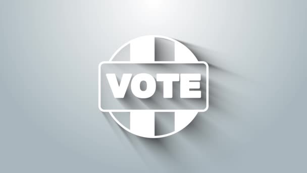 グレーの背景に白の投票アイコンが隔離されています。4Kビデオモーショングラフィックアニメーション — ストック動画