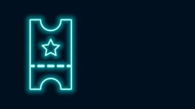 Parlayan neon hattı beyzbol bileti ikonu siyah arka planda izole edildi. 4K Video hareketli grafik canlandırması