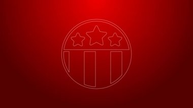 Kırmızı zemin üzerinde yıldız simgesi olan yeşil çizgi madalyası. Kazanan başarı işareti. Ödül madalyası. 4K Video hareketli grafik canlandırması