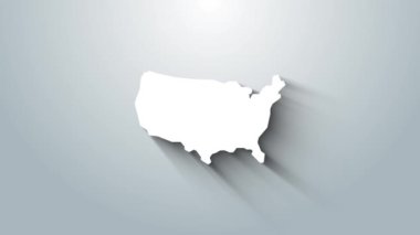 Beyaz ABD harita simgesi gri arkaplanda izole edildi. Amerika Birleşik Devletleri haritası. 4K Video hareketli grafik canlandırması