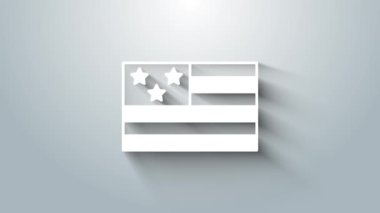 Beyaz Amerikan bayrak simgesi gri arkaplanda izole edildi. ABD bayrağı. Amerika Birleşik Devletleri. 4K Video hareketli grafik canlandırması
