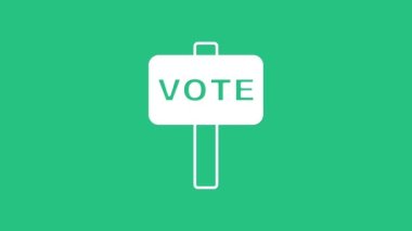 Yeşil arkaplanda beyaz oy simgesi izole edildi. 4K Video hareketli grafik canlandırması