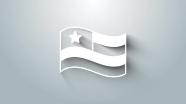 Beyaz Amerikan bayrak simgesi gri arkaplanda izole edildi. ABD bayrağı. Amerika Birleşik Devletleri. 4K Video hareketli grafik canlandırması