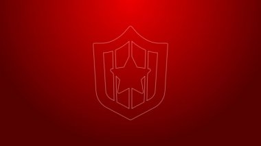 Yeşil çizgi kalkanı, kırmızı arkaplanda izole edilmiş yıldız ve çizgili simge. Amerika Birleşik Devletleri bayrağı. 4 Temmuz. ABD Bağımsızlık Günü. 4K Video hareketli grafik canlandırması