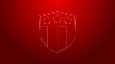 Yeşil çizgi kalkanı, kırmızı arkaplanda izole edilmiş yıldız ve çizgili simge. Amerika Birleşik Devletleri bayrağı. 4 Temmuz. ABD Bağımsızlık Günü. 4K Video hareketli grafik canlandırması