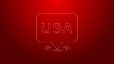 Yeşil çizgi ABD Bağımsızlık Günü simgesi kırmızı arkaplanda izole edildi. 4 Temmuz. Amerika Birleşik Devletleri ülkesi. 4K Video hareketli grafik canlandırması